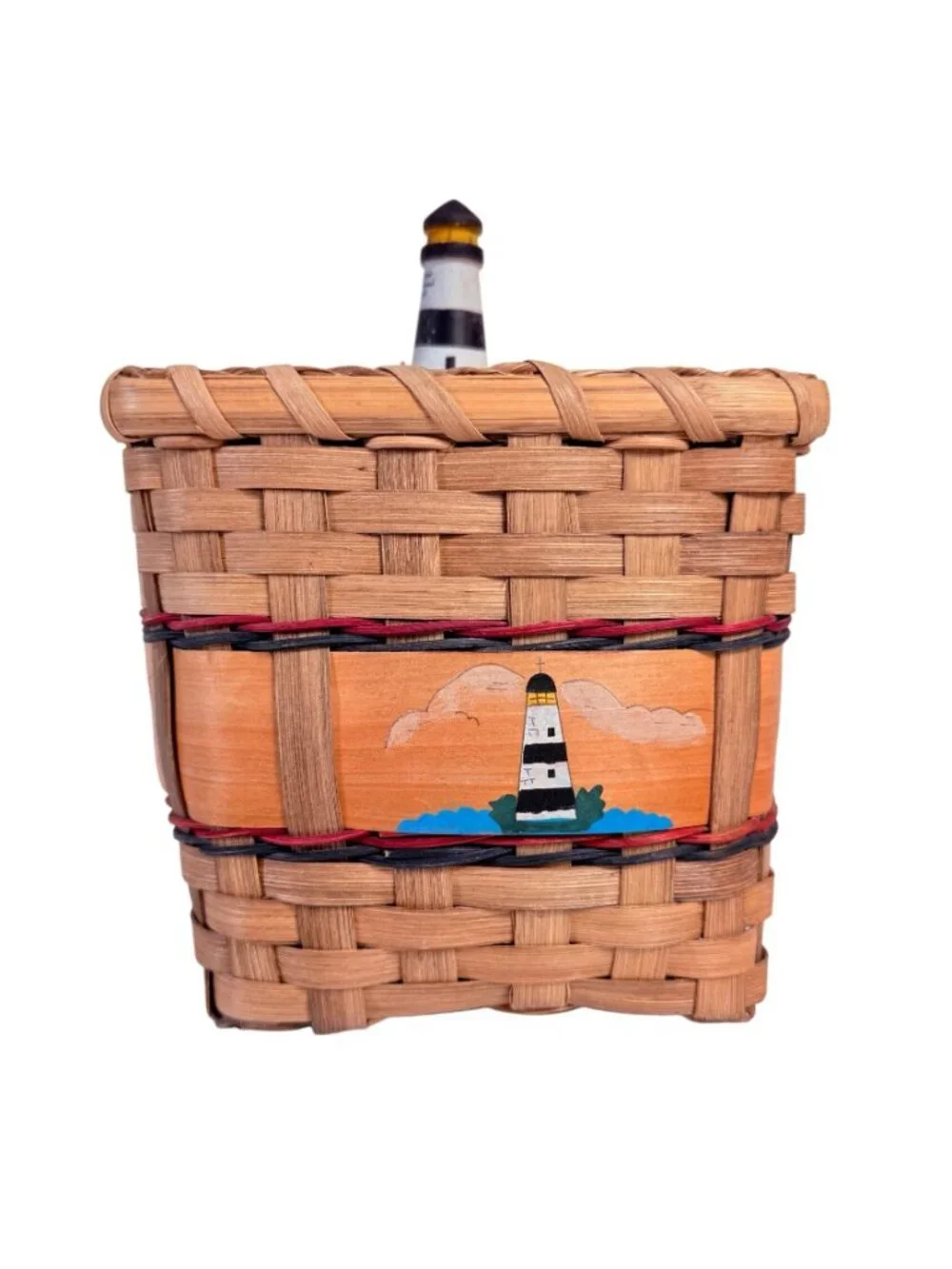 Vintage Karen Traub Originals Wicker Lighthouse Basket Coastal Nautical Folk Art